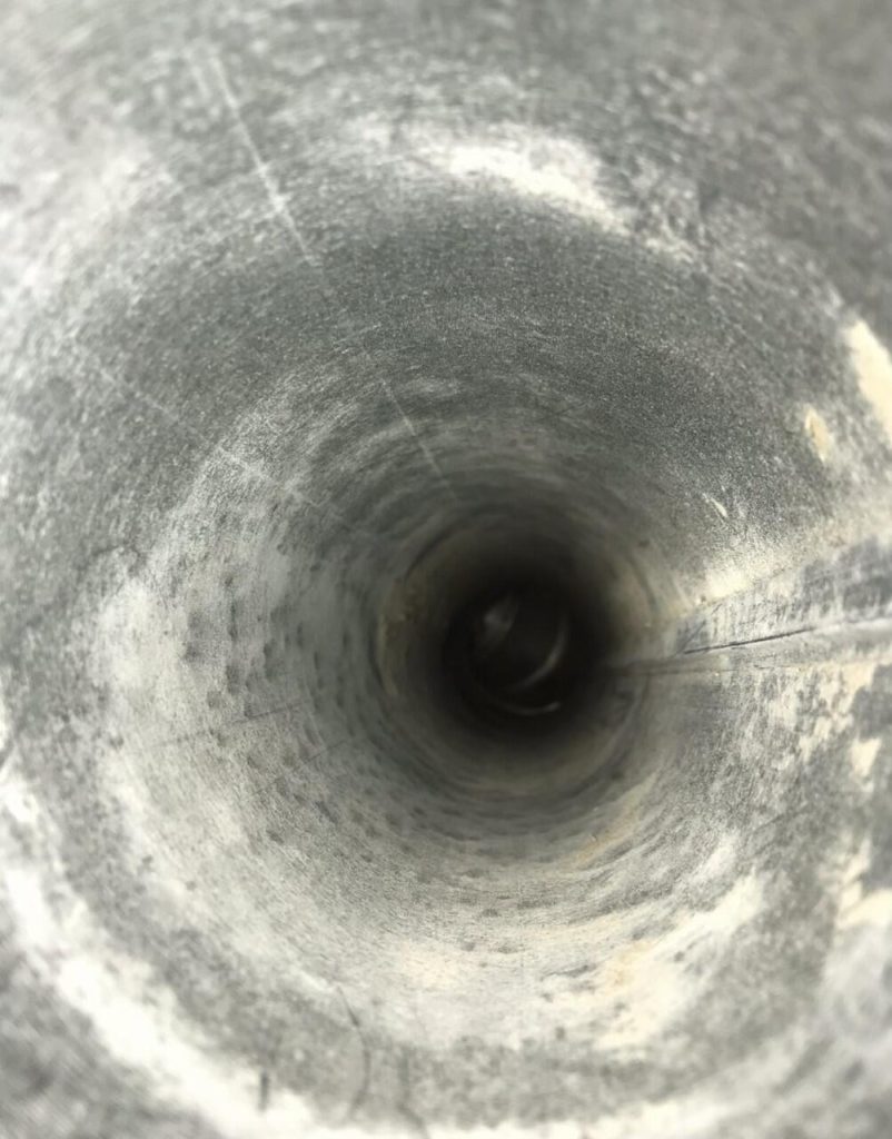 The inside of a dryer vent. Dryer vents should be professional cleaned to prevent dryer vent fires.