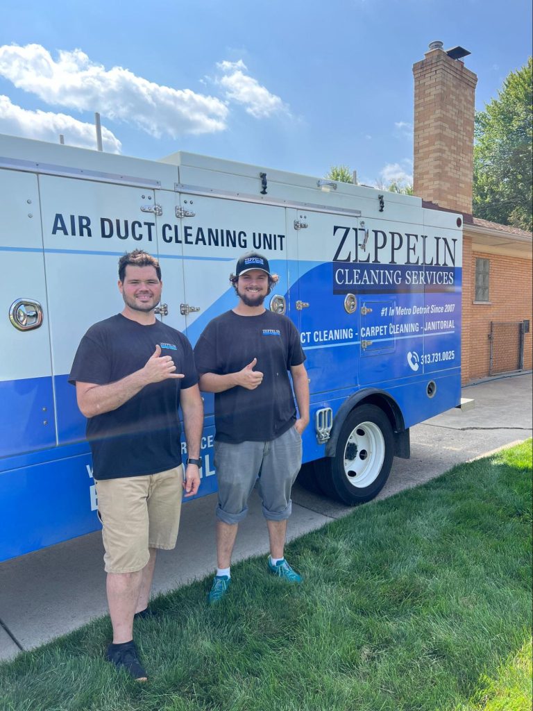 The best professional air duct cleaners in front of truck in Grosse Pointe, Michigan.