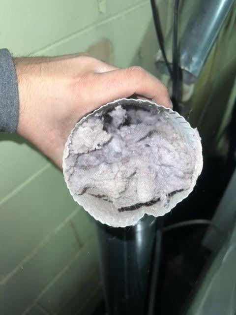 A dirty dryer vent that should not undergo a DIY dryer vent cleaning.