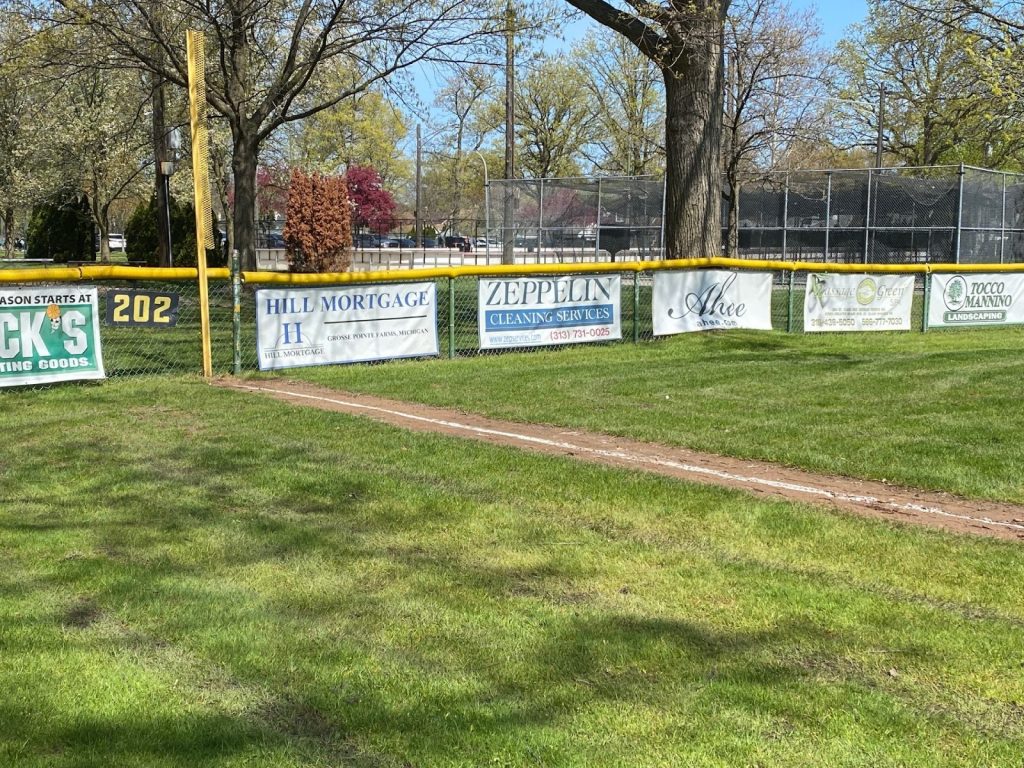 The Grosse Pointe Woods-Shores Little League field with the Zeppelin sponsorship sign.